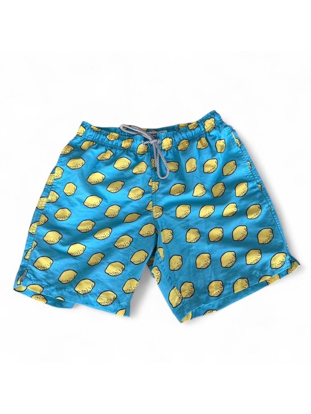 Maamagic Men's Blue & Yellow Lemon Print Swim Shorts Size Small